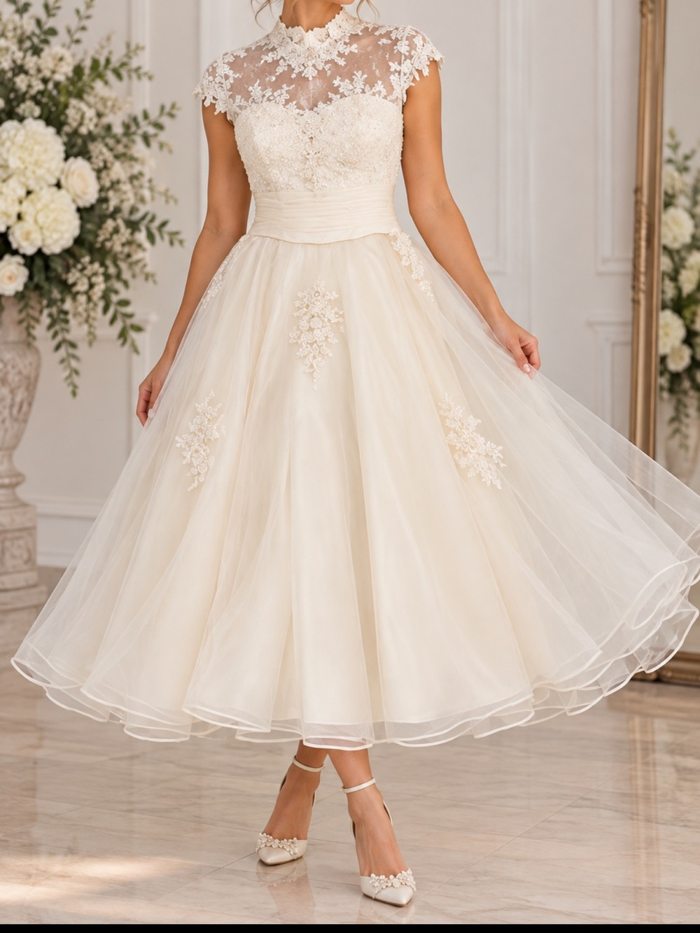 Stunning Vintage-Inspired Ivory Lace & Tulle Formal/ Wedding Dress